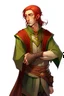 Placeholder: d&d high elf male fourteen years old with red hair wearing medieval clothes with hands behind his back