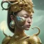 Placeholder: Sango fantasy, fantasy magic, intricate, sharp focus, illustration, highly detailed, digital painting, concept art, matte, art germ and Paul Lewin and Kehinde Wiley, masterpiece silver elephant head bronze Buddha Asian African girl nice breast Hawaiian hair turquoise golden waves