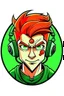 Placeholder: Gaming yuong man with red green hair and bright white eyes avatar logo design