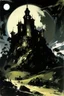 Placeholder: A black dark castle with warped moons painted by John Singer Sargent