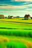 Placeholder: beautiful fields fith green grass and little cute houses