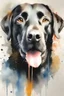 Placeholder: A portrait of black Labrador by Willem Haenraets, watercolor, wet on wet and splattering techniques, centered, perfect composition, abstraction, surrealism