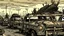 Placeholder: bandit cars on the highway, post-apocalyptic punk comic drawing style