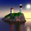 Placeholder: low poly scenery lighthouse bay by night