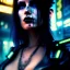 Placeholder: portrait oil on canvas, beautiful punk busty female Cyborg, intense stare, sad glowing eyes, post-apocalyptic in a cyberpunk city,minimal skintight latex dress, bladerunner movie poster, realistic, intriacte detail, sci-fi fantasy style, masterpiece, volumetric lighting, particles, highly detailed ,cinamatic , deep colours,8k, in the style of Kaare Andrew