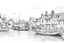 Placeholder: English fishing village thin light sketchy light hb pencil line art minimalist outlines