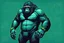 Placeholder: futuristic vector illustration of a full body friendly gorilla with glasses and cap and technical elements in green-blue colours