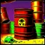 Placeholder: 90's TCG fantasy artwork art of radioactive waste barrel