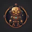 Placeholder: Funny robot logo, dark background, simple design, steampunk, cosmic, cartoon, silly