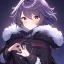 Placeholder: floating in air, backflip,{{anime}}, detailed beautiful short hair,{{fluffy hair}}, delicate and intricate hair, black loose raincoat with hood, purple and black eyes, blush, beautiful detailed eyes, {beautiful face}, cinematic light,{masterpiece}, beauiful illustration, offical art, upanime