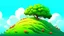 Placeholder: fantasy cartoon illustration: a shrub on a hill, there is a ribbon on the shrub