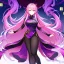 Placeholder: Clear focus, 8k, beautiful lighting, vibrant colors, girl, pink hair, long hair, vibrant purple eyes, black stockings, chinese clothes, full body,