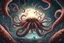 Placeholder: View into an event horizon in space with many enormous strange tentacled creatures with huge eyes and mouths flying around