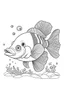 Placeholder: a clownfish dive into the deep sea, clean line art, monochrome, for kids coloring book, white background