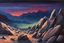 Placeholder: Rocks, night, mountains, 2000's sci-fi movies influence, ludwig dettman impressionism painting