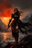 Placeholder: A formidable warrior girl in black armor, on the background Amazing gloomy landscape, flooded with sunset, mountains, trees, fabulous scary hero, , juicy emotions, painting, dark fantasy, bad weather, gloomy day, dark world, by Raymond Swanland & Alyssa Monks & Anna Razumovskaya