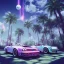 Placeholder: 1980's aesthetic vaporwave palm trees and spheres and Porsche with lightning