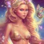 Placeholder: Lying down beautiful face princess blond fairy smiling with sparkle jewel bikini and butterflies in hair magic