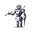 Placeholder: Minimalist cyberpunk logo, robot holding a Quill ,minimalist, vector, T shirt design, continuous, sticker, isolated white background --ar 16:9 --no mockup, shadow, text