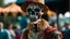 Placeholder: skeleton wear bloody mask in afestival