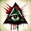 Placeholder: I created a logo of a triangle with a zombie-style eye in the center illustrated in the style of the cover design of Red Dead Redemption 2, illustration with brushes and with green and white colors, not red.