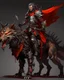 Placeholder: A combination of a dragon and a wolf and a commander riding on it Warrior warrior with leather and metal clothes and robotic metal