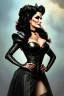 Placeholder: painting of lisa ann as evil queen in black leather, feminie, angry, stern look on her face, volouptous, busty, cleavage, emperious, mature, highly detailed, digital painting, artstation, concept art, smooth, sharp focus, illustration, art by gaston bussiere and alphonse mucha