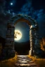 Placeholder: Stone moongate glowing at night under a full moon dark fantasy