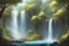 Placeholder: Fantasy Concept Art: majestic fantasy landscape, great forests, cartoonish art style, great waterfall