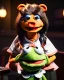 Placeholder: waitress British woman with muppet mask that covers her entire head, green, retro style, Sesame Street style, smooth, unreal engine 5, god lights, ray tracing, RTX, lumen lighting, ultra detail, volumetric lighting, 3d.