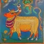 Placeholder: magical cow with hands and wings in Indian painting style