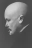Placeholder: face in profile of the same old bald man with a moustache, without glasses, mouth wide open, looking frightened by what he sees