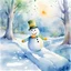 Placeholder: a children's illustration, Frosty, the snowman, oh so sly, Left icy footprints, show happy Elves slipping and sliding with glee, Frosty's prank, a frosty spree. Pleasant and cute, watercolour style.