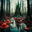 Placeholder: Hyperrealistic photograph, polaroid, irregular swamp, 8k, 3d render, Zdenek Burian, horrific beings, melting horror, tridimensional figures, intricate patterns, forest, sinister scribbles, colors, shot on Hasselblad, Yves Tanguy, 33mm photography