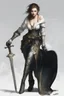 Placeholder: A female cleric dressed for the cold with a sword.