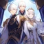 Placeholder: Twins, boy and girl, white hair, silver eyes, royal hall background