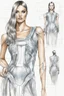 Placeholder: fashion illustration, draw sketches, overall from silver threads, microchip fashion, dress of the future, sci-fi dress