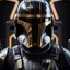 Placeholder: star wars bald male corellian pilot wearing dark gunmetal grey and black First Order special forces TIE pilot armored flightsuit and helmet with gold trim inside the jedi temple, centered head and shoulders portrait, hyperdetailed, dynamic lighting, hyperdetailed background, 8k resolution, volumetric lighting, light skin, fully symmetric details