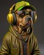 Placeholder: Perro Pastor Alemán with jacket, cap, dark glasses and headphones, ultra quality, hyper realistic, 3k 8D