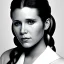 Placeholder: analog style, Beautiful photorealistic close up face of carrie fisher, soft light, soft ethereal skin, rim lighting, sharp eyes, dark plain background