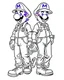 Placeholder: Waluigi and mario coloring page, full body (((((white background))))), only use an outline., real style, line art, white color, clean line art, white background, Sketch style