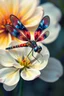 Placeholder: A beautiful colorful Dragonfly on a white flower Bosch painting style nightmare