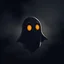 Placeholder: cute nighttime black ghost made of shadows and gas with orange eyes without background