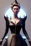 Placeholder: Hannah Waddingham as evil queen in black leather gown, busty, cleavage, voluptous, rebecca Welton, angry, stern look. character design by cory loftis, fenghua zhong, ryohei hase, ismail inceoglu and ruan jia. unreal engine 5, artistic lighting, highly detailed, photorealistic, fantasy