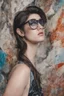 Placeholder: Elvis Presley, Lucy Hale Hybrid, thick, black framed, dark tinted, cat-eye eyeglasses, 4k UHD, photorealistic, bright, extremely colorful, multicolored, foggy, gradated marble wall background, extremely detailed skin texture,