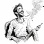 Placeholder: A man enjoying the intoxicating feeling from smoking weed, sketch