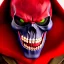 Placeholder: red skull of devil, teeth in nose, pixar style