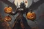 Placeholder: Monarch venom with pumpkin head in nier automata artstyle, halloween them, close picture, fantasy world, intricate details, highly detailed, high details, detailed portrait, masterpiece,ultra detailed, ultra quality