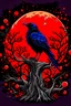 Placeholder: raven on a tree bunches makes heart behind red moon