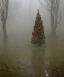 Placeholder: festive Christmas tree in a misty swamp